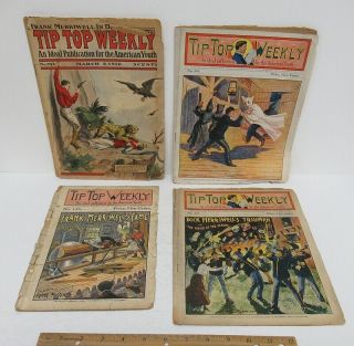 (4) Vintage [1898 - 1910] Tip Top Weekly Dime Novel Pulp Fiction Magazines Wz5508