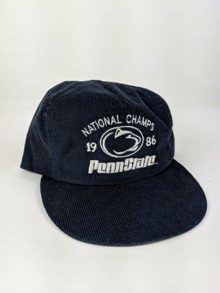 Vintage Penn State 1986 National Champs Corduroy Blue Snapback Hat 2