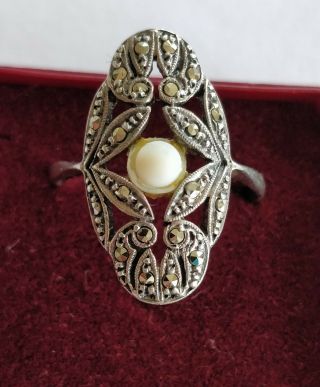 Vintage Silver Marcasite Ring Size Q