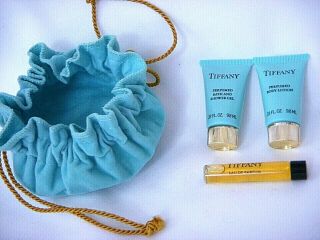 Vtg Tiffany Travel/purse Eau De Parfum,  Body Lotion,  Bath Gel W/tiffany Bag Full