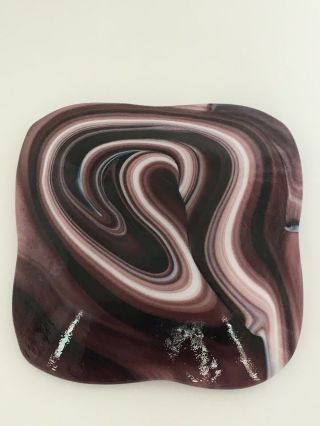 Vintage Mcm Purple Lavender & White Slag Art Glass Dresser Dish Ashtray Swirls