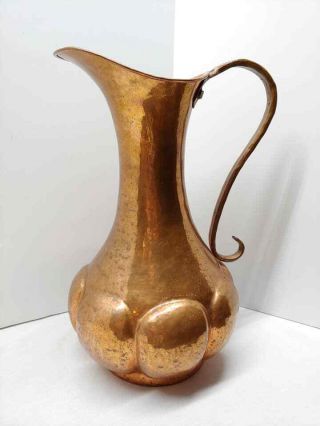 Vintage Hand Crafted Copper Large Heavy Hammered Pitcher Hand Forged Unique L@@k