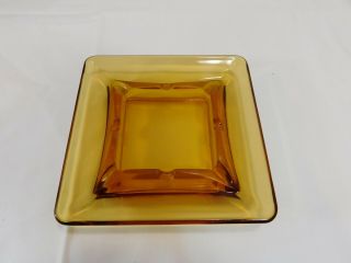 Vintage Ashtray Amber Heavy Glass Mid Century 6 " Square Rimmed