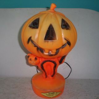 Vintage Bayshore Halloween Jack - O - Lantern Pumpkin Scary Cat Lighted Blowmold