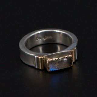 Vtg Sterling Silver & 14k Gold - Signed Kungan Labradorite Ring Size 5 - 5.  5g