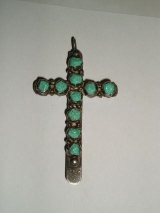 Vintage Southwestern Sterling Silver Turquoise Coral Reversible Cross 2 5/8 "