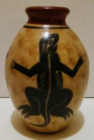 Vtg Art Pottery Lizard Iguana Jug Vase Red Clay Onyx Folk Art Southwest Tribal