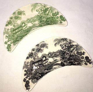 2 Vintage Royal Staffordshire Tonquin Bone Plates,  Green & Black,  Clarice Cliff