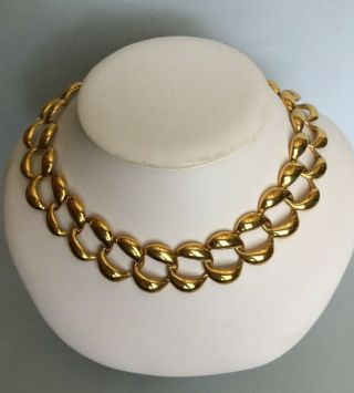 Vtg Anne Klein Chunky Runway Shiny Gold Tone Link Toggle 18 " Statement Necklace