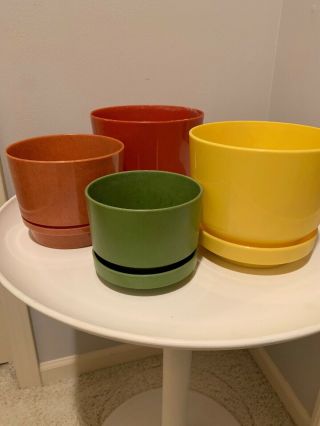 Vtg 1970 - 80s Plastic 4 Multicolor Planter Pots