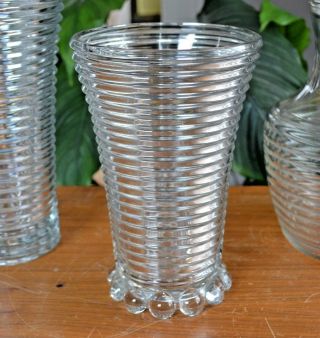 Vintage Anchor Hocking Manhattan 8 " Vase Clear Glass Ribbed Footed Very Good