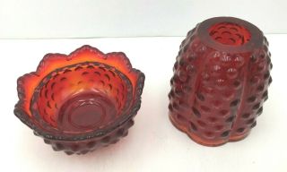 Vintage Fenton Ruby Red Amberina Hobnail Glass Fairy Lamp Light Candle Holder 3