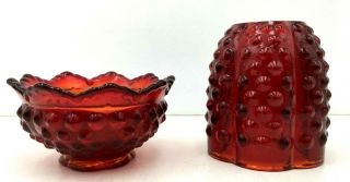 Vintage Fenton Ruby Red Amberina Hobnail Glass Fairy Lamp Light Candle Holder 4
