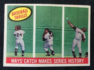 1959 Topps Willie Mays Baseball " Thrills " Card No Creases - - Vintage