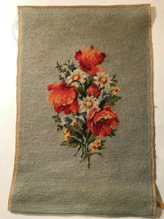 Vintage Needlepoint/cross Stitch Floral Design 12 " X18 " Unframed Flowers
