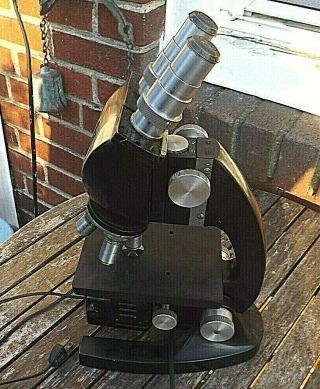 Vintage Bausch & Lomb Binocular Illuminated Microscope W/ 4 Objectives Vg Cond