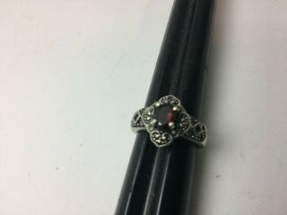 Vtg Sterling Silver Red Garnet Ring Size 8