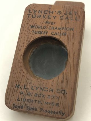 VINTAGE LYNCH ' S JET SLATE TURKEY CALL LIBERTY MISS World Champion Call 7