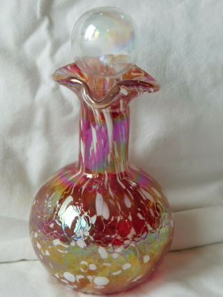 Vintage Rainbow Crackle Cranberry Glass Cruet with Rainbow Color Bubble Stopper 3