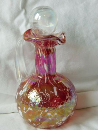 Vintage Rainbow Crackle Cranberry Glass Cruet with Rainbow Color Bubble Stopper 4