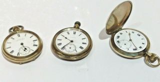 3 Vintage Pocket Watches,  Elgin,  Waltham,  The Panama,  All Gold Plated For Spares