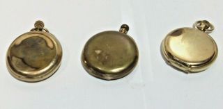 3 Vintage pocket watches,  Elgin,  Waltham,  The Panama,  all gold plated for spares 2
