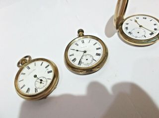 3 Vintage pocket watches,  Elgin,  Waltham,  The Panama,  all gold plated for spares 5