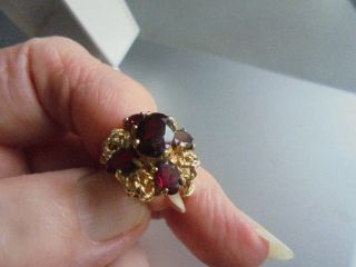 Vintage 1960/70s Bohemian 5 Stone Garnet Ring 10 Ct Solid Gold