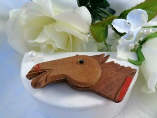 Vintage Estate Carved Painted Wood Horse Head Brooch Pin