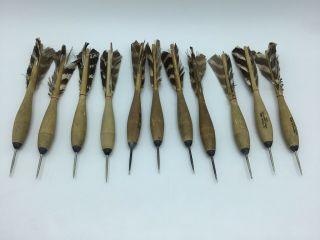 11 Vintage Official Apex No 2 Wood Tournament Darts Dark Turkey Feathers