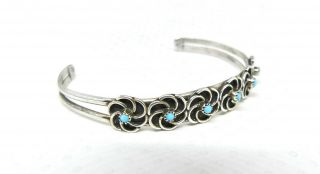 Vintage Navajo Sterling Silver Turquoise Flowers Child Tween Cuff Bracelet 6.  25