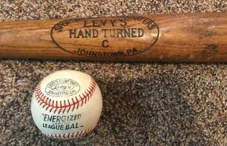 Vintage 36 Inch Levy’s Sport Shop Johnstown Pa 1950’s Wood Baseball Bat And Ball