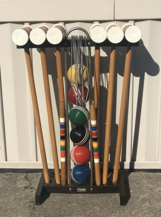 Vintage Forster Wooden 6 Player Croquet Set With Stand
