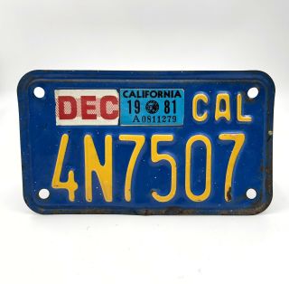 Vintage 1970’s Base Blue & Yellow California Motorcycle License Plate
