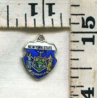 Vintage Sterling Bracelet Charm 77582 Enameled Travel Shield York State $18