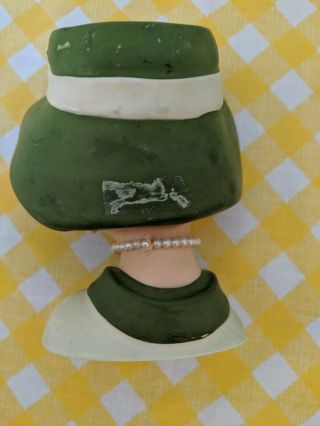 Vintage Napco Ware Ladies Head Vase C7494 Green hat.  Pearl necklace 7
