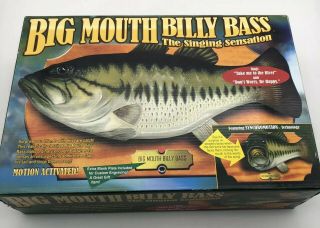 Vtg Big Mouth Billy Bass 1998 Motion Activated Gemmy W/box And Power Adapter