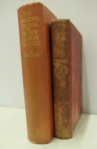 2x Vintage Books - Mark Twain,  Hucklebury Finn & The Innocents Abroad ?1st Uk Ed