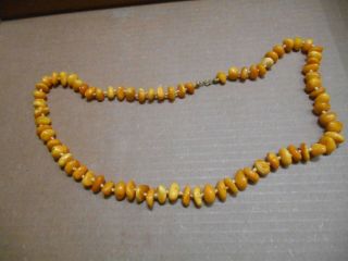 Vintage Baltic Knotted Egg Yolk Butterscotch Amber Nugget 28 " Necklace,  44 Grams