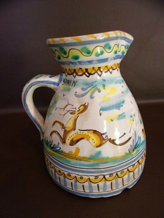 Vintage Hand Painted Pottery Jug/water Pitcher Made In Spain (6c025)