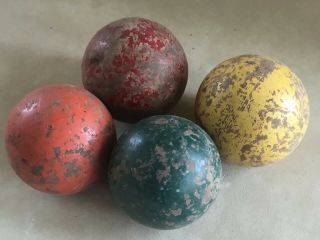 4 Vintage Wood Croquet Ball Set 4 Solid Colors Smooth Approx 3 "