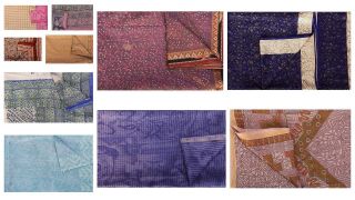 5 Pc Vintage Saree 100 Pure Silk Printed 5 Yard Sari Craft Fabric