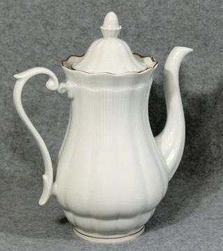 Vintage Walbrzych Coffee Pot White Porcelain With Gold Trim Made In Poland