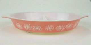 Vintage Pyrex Pink Daisy Casserole Oval Divided Baking Dish 1950s 1.  5 Qt - No Lid