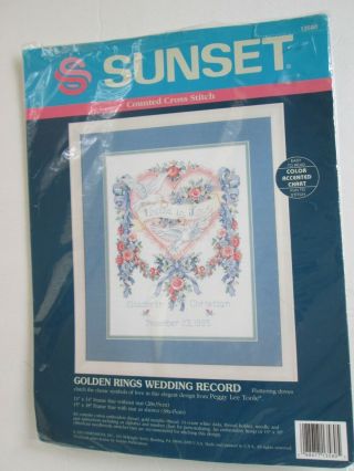 Sunset Vintage 1993 Counted Cross Stitch Kit - Golden Rings Wedding Record