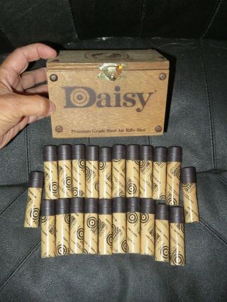 Vintage 1986 100th Ann.  Daisy Wood Crate Full Of 22 Tubes Of.  177 Air Rifle Bb 
