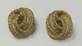 Vintage Christian Dior Gold Tone Rhinestone Earrings Missing 3 Pave Stones