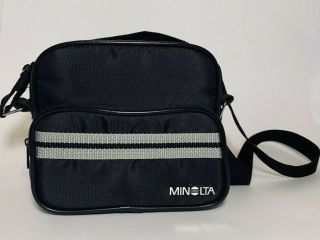 Vintage Minolta Camera Case Bag Zipper Pocket Shoulder Strap In Black & Gray