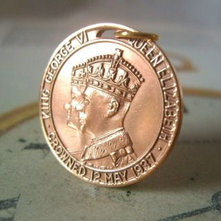 Vintage Pocket Watch Chain Fob 1937 Coronation King George V1 Rose Gilt Fob