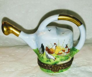 Limoges France Peint Main " Marque Deposee " Chicken Watering Can Vintage